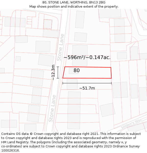 80, STONE LANE, WORTHING, BN13 2BG: Plot and title map