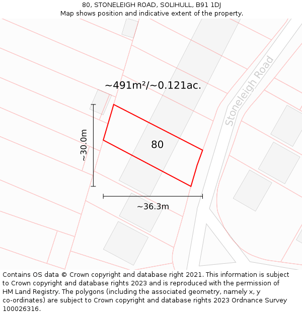 80, STONELEIGH ROAD, SOLIHULL, B91 1DJ: Plot and title map