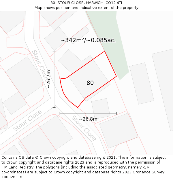 80, STOUR CLOSE, HARWICH, CO12 4TL: Plot and title map