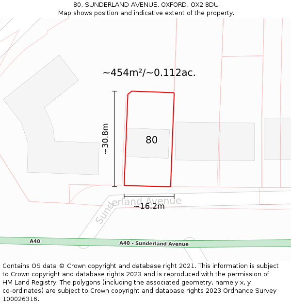 80, SUNDERLAND AVENUE, OXFORD, OX2 8DU: Plot and title map