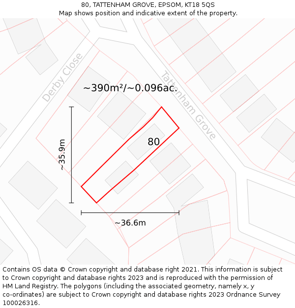 80, TATTENHAM GROVE, EPSOM, KT18 5QS: Plot and title map