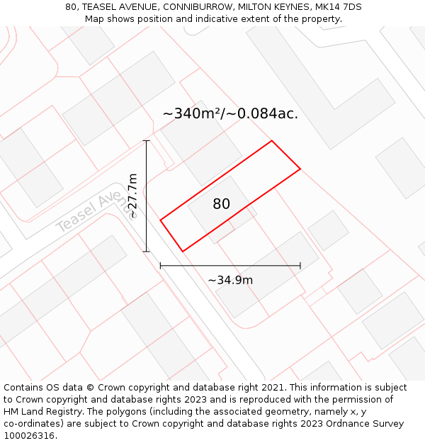 80, TEASEL AVENUE, CONNIBURROW, MILTON KEYNES, MK14 7DS: Plot and title map