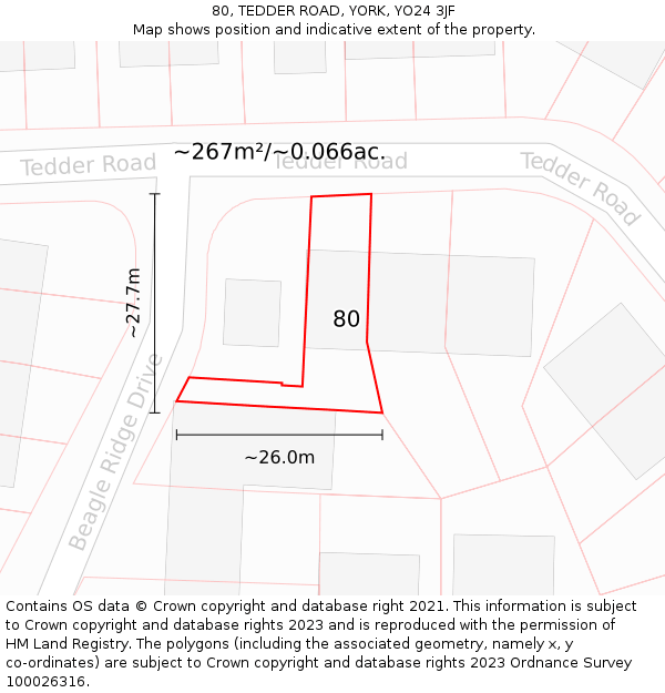 80, TEDDER ROAD, YORK, YO24 3JF: Plot and title map