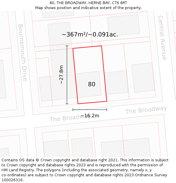 80, THE BROADWAY, HERNE BAY, CT6 8RT: Plot and title map