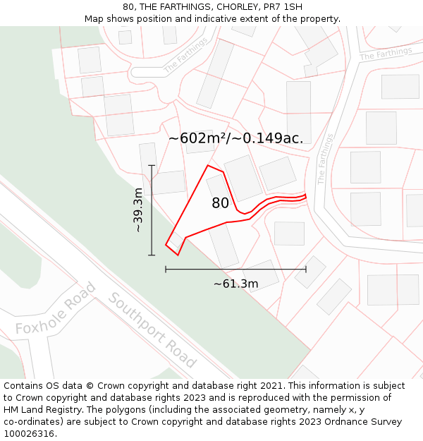 80, THE FARTHINGS, CHORLEY, PR7 1SH: Plot and title map