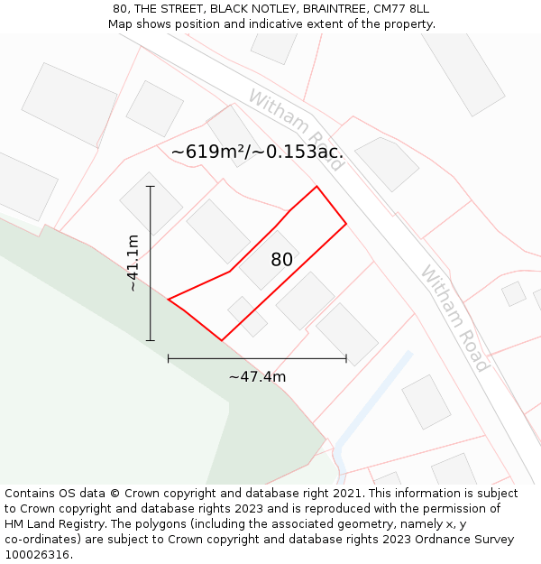 80, THE STREET, BLACK NOTLEY, BRAINTREE, CM77 8LL: Plot and title map