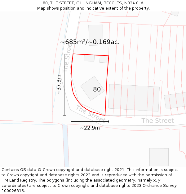 80, THE STREET, GILLINGHAM, BECCLES, NR34 0LA: Plot and title map