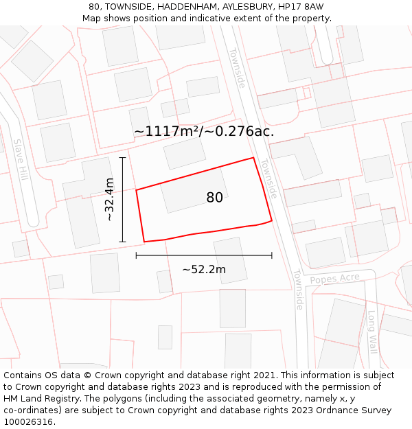 80, TOWNSIDE, HADDENHAM, AYLESBURY, HP17 8AW: Plot and title map