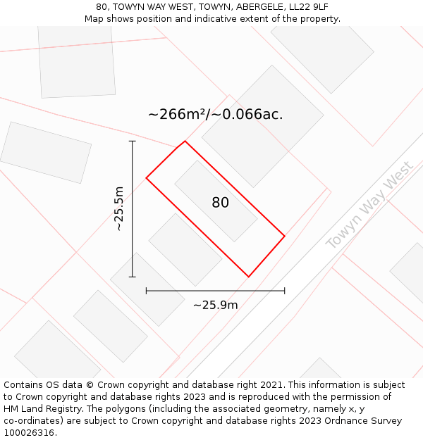 80, TOWYN WAY WEST, TOWYN, ABERGELE, LL22 9LF: Plot and title map