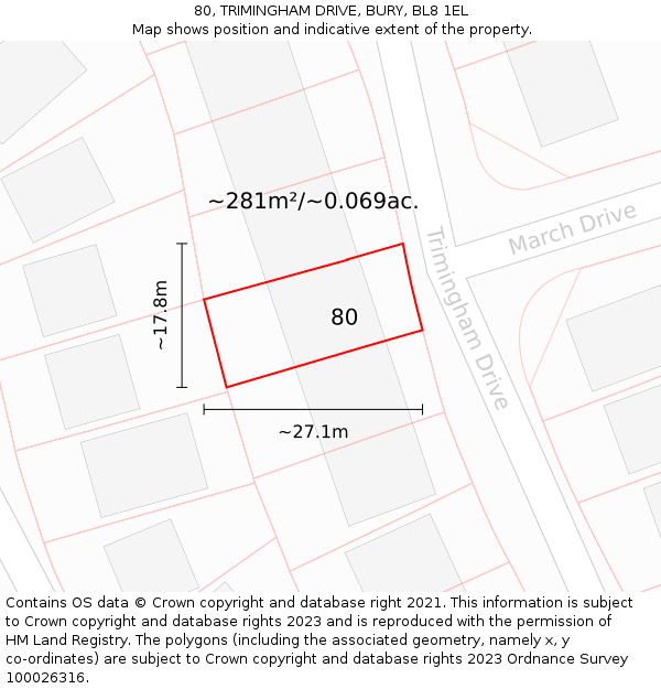 80, TRIMINGHAM DRIVE, BURY, BL8 1EL: Plot and title map