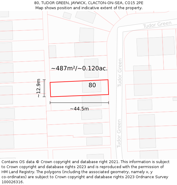 80, TUDOR GREEN, JAYWICK, CLACTON-ON-SEA, CO15 2PE: Plot and title map