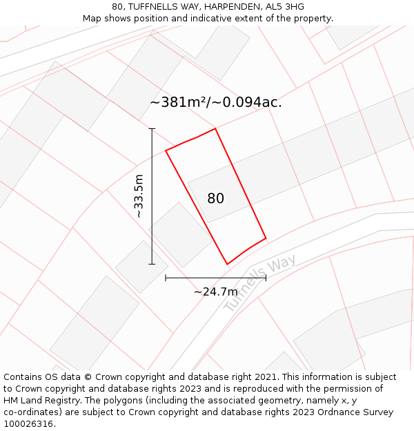 80, TUFFNELLS WAY, HARPENDEN, AL5 3HG: Plot and title map