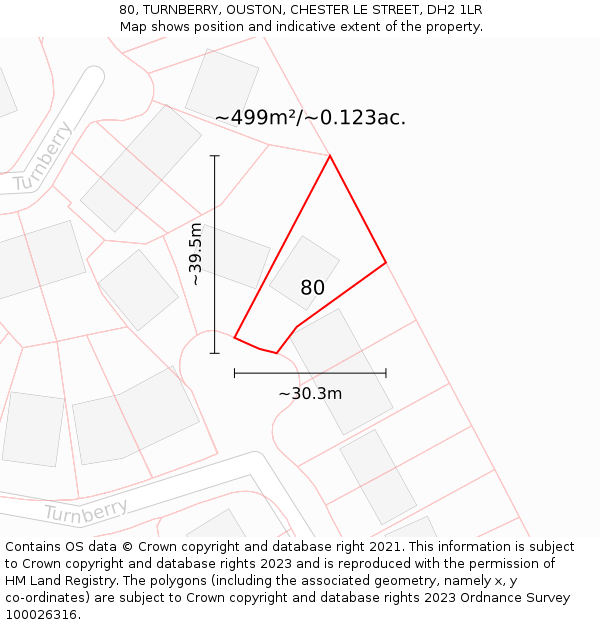 80, TURNBERRY, OUSTON, CHESTER LE STREET, DH2 1LR: Plot and title map