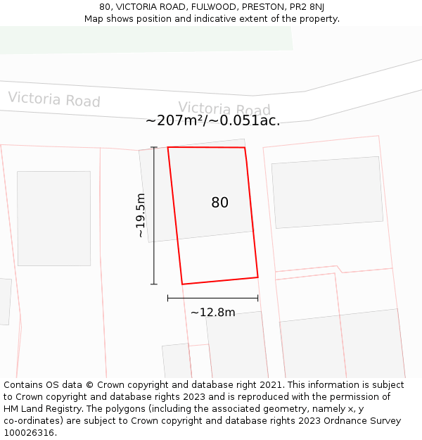 80, VICTORIA ROAD, FULWOOD, PRESTON, PR2 8NJ: Plot and title map