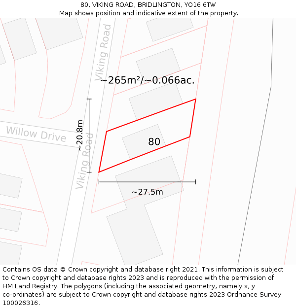 80, VIKING ROAD, BRIDLINGTON, YO16 6TW: Plot and title map