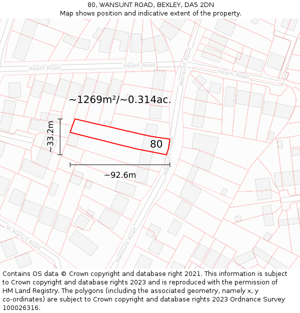 80, WANSUNT ROAD, BEXLEY, DA5 2DN: Plot and title map