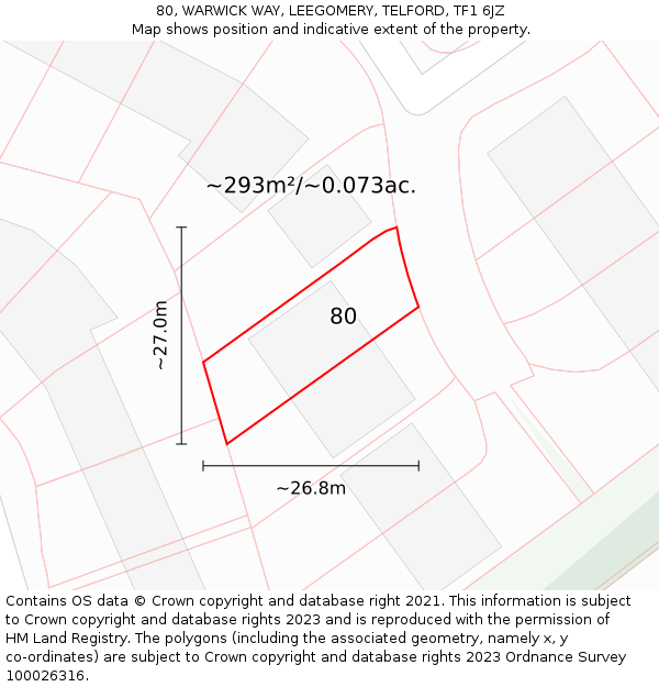 80, WARWICK WAY, LEEGOMERY, TELFORD, TF1 6JZ: Plot and title map