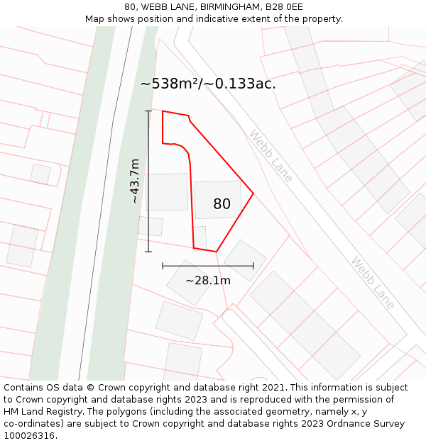 80, WEBB LANE, BIRMINGHAM, B28 0EE: Plot and title map