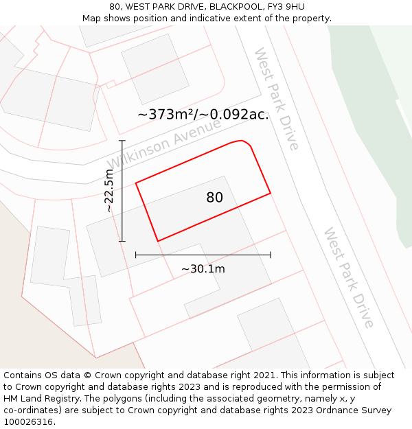 80, WEST PARK DRIVE, BLACKPOOL, FY3 9HU: Plot and title map