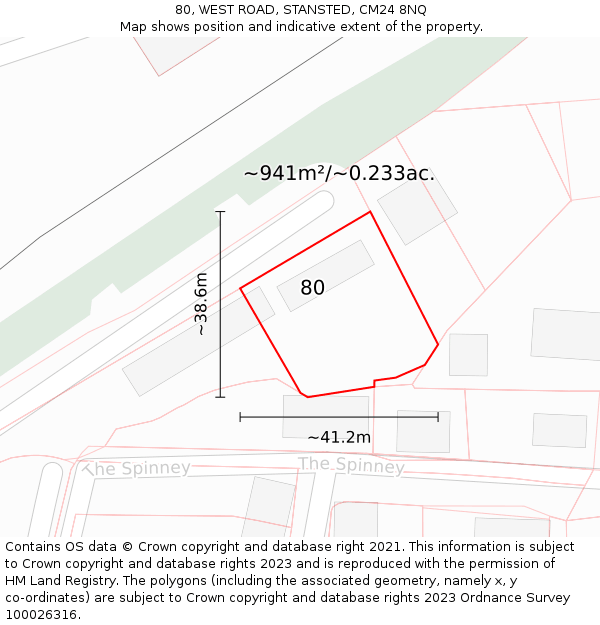 80, WEST ROAD, STANSTED, CM24 8NQ: Plot and title map