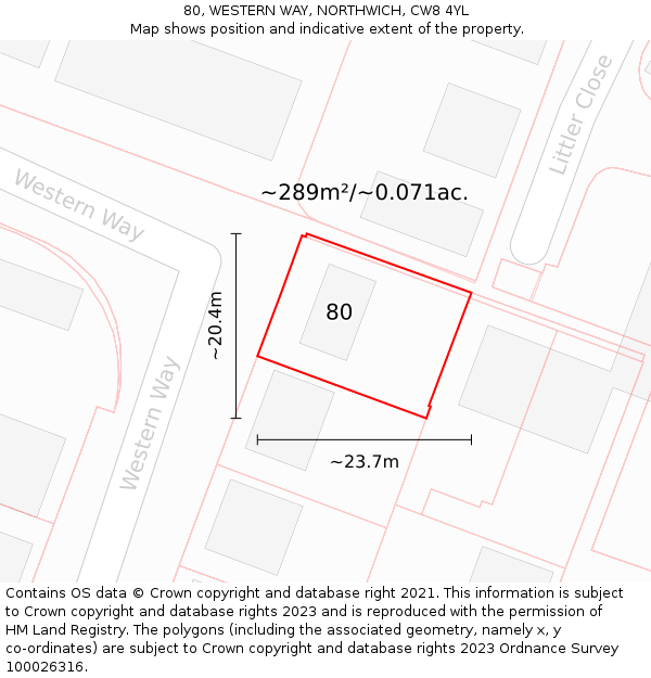 80, WESTERN WAY, NORTHWICH, CW8 4YL: Plot and title map