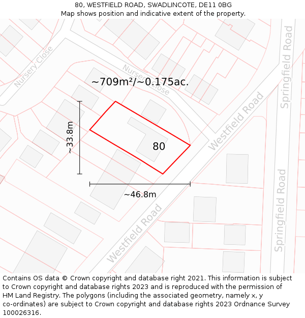 80, WESTFIELD ROAD, SWADLINCOTE, DE11 0BG: Plot and title map