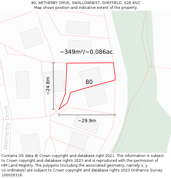 80, WETHERBY DRIVE, SWALLOWNEST, SHEFFIELD, S26 4NZ: Plot and title map