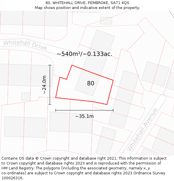 80, WHITEHALL DRIVE, PEMBROKE, SA71 4QS: Plot and title map