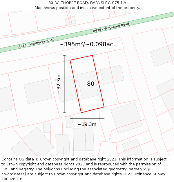80, WILTHORPE ROAD, BARNSLEY, S75 1JA: Plot and title map