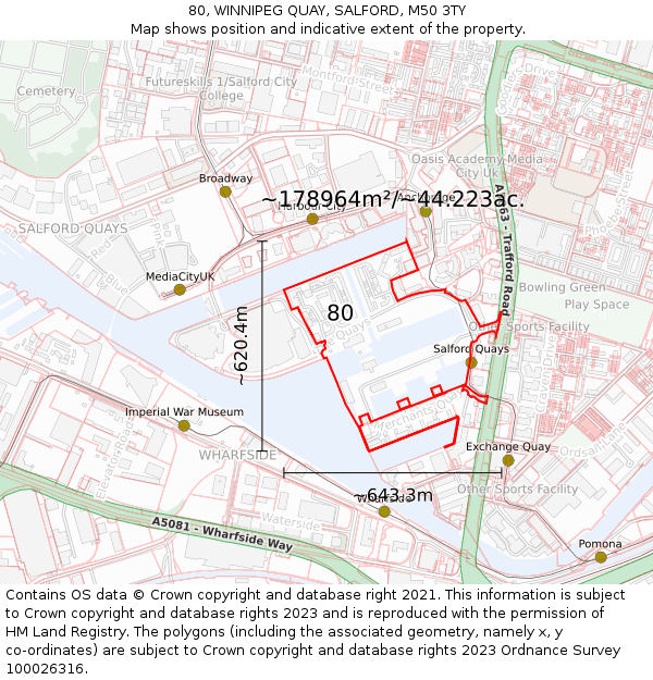 80, WINNIPEG QUAY, SALFORD, M50 3TY: Plot and title map