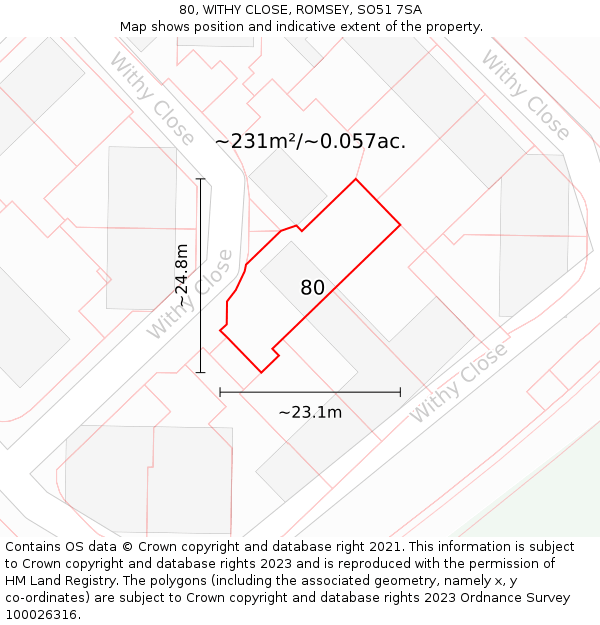 80, WITHY CLOSE, ROMSEY, SO51 7SA: Plot and title map