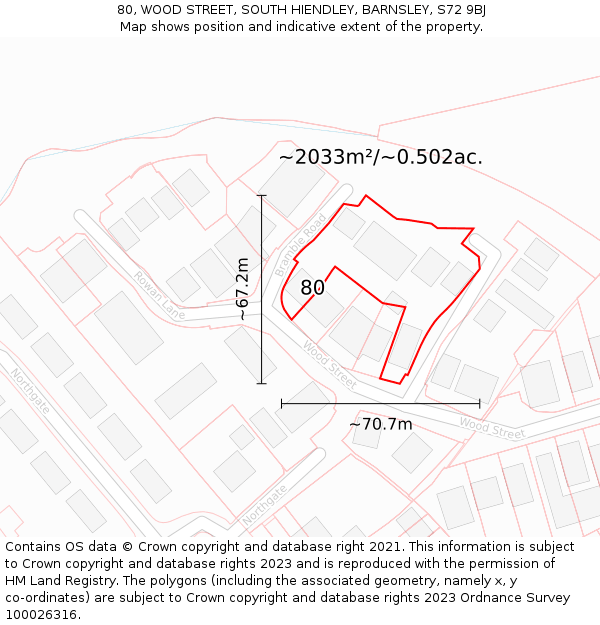 80, WOOD STREET, SOUTH HIENDLEY, BARNSLEY, S72 9BJ: Plot and title map