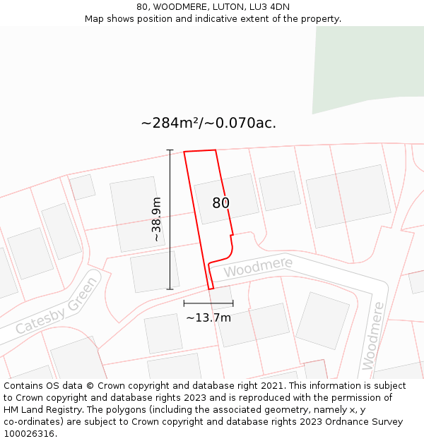 80, WOODMERE, LUTON, LU3 4DN: Plot and title map