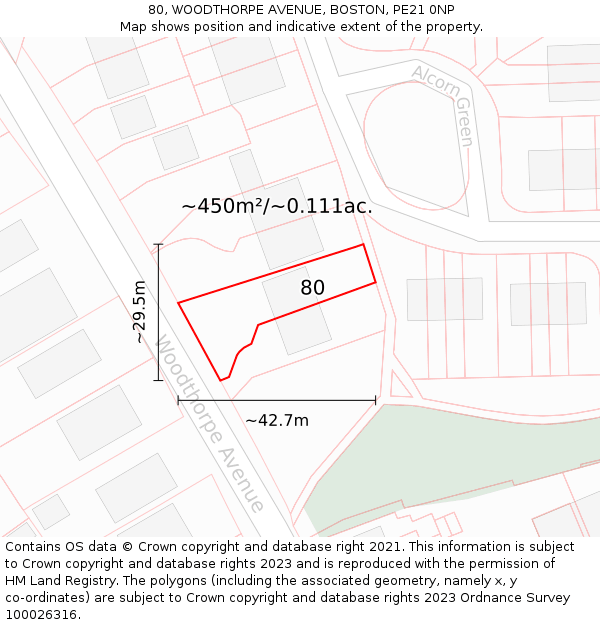 80, WOODTHORPE AVENUE, BOSTON, PE21 0NP: Plot and title map