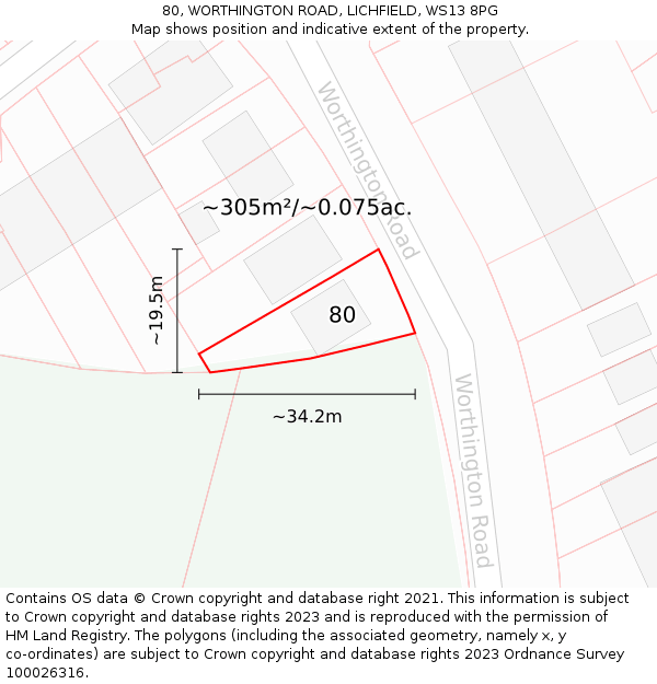 80, WORTHINGTON ROAD, LICHFIELD, WS13 8PG: Plot and title map