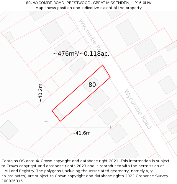 80, WYCOMBE ROAD, PRESTWOOD, GREAT MISSENDEN, HP16 0HW: Plot and title map