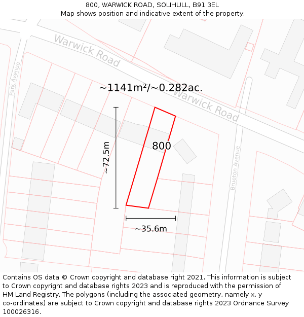 800, WARWICK ROAD, SOLIHULL, B91 3EL: Plot and title map