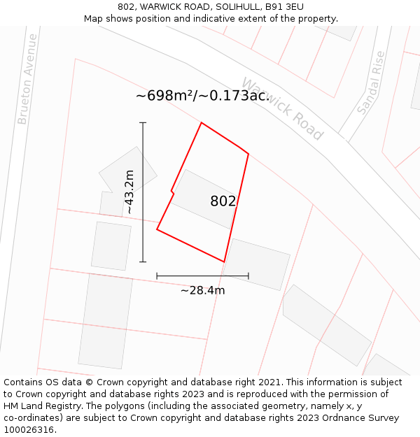 802, WARWICK ROAD, SOLIHULL, B91 3EU: Plot and title map