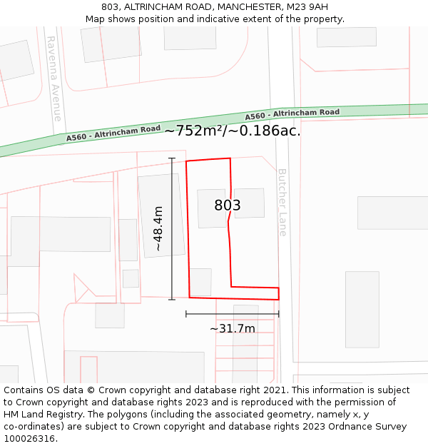 803, ALTRINCHAM ROAD, MANCHESTER, M23 9AH: Plot and title map