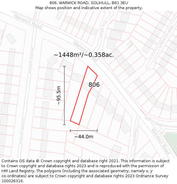 806, WARWICK ROAD, SOLIHULL, B91 3EU: Plot and title map