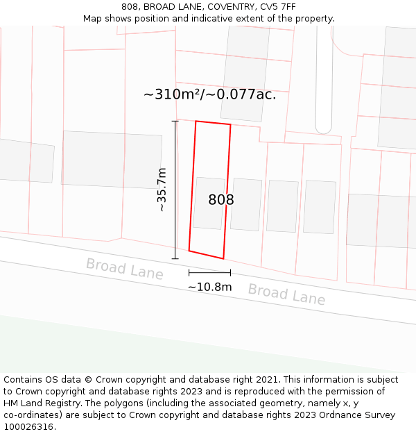 808, BROAD LANE, COVENTRY, CV5 7FF: Plot and title map