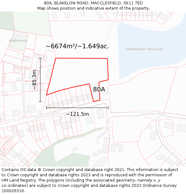 80A, BLAKELOW ROAD, MACCLESFIELD, SK11 7ED: Plot and title map