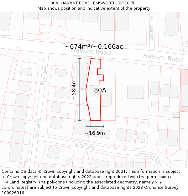 80A, HAVANT ROAD, EMSWORTH, PO10 7LH: Plot and title map