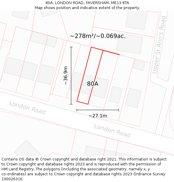 80A, LONDON ROAD, FAVERSHAM, ME13 8TA: Plot and title map