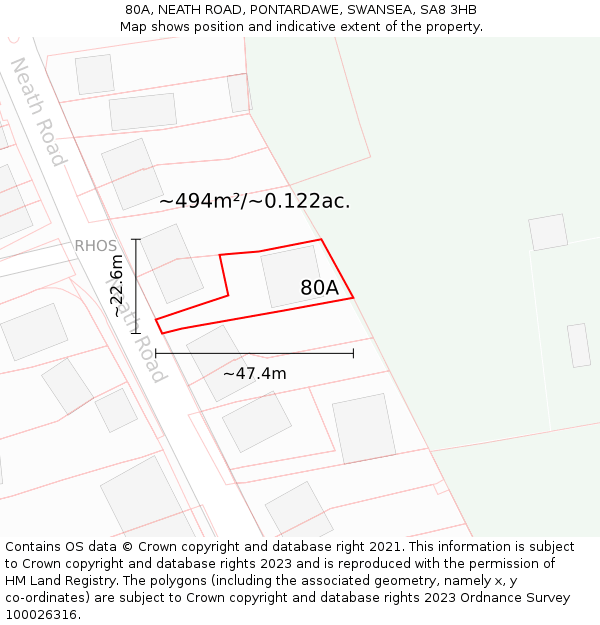 80A, NEATH ROAD, PONTARDAWE, SWANSEA, SA8 3HB: Plot and title map