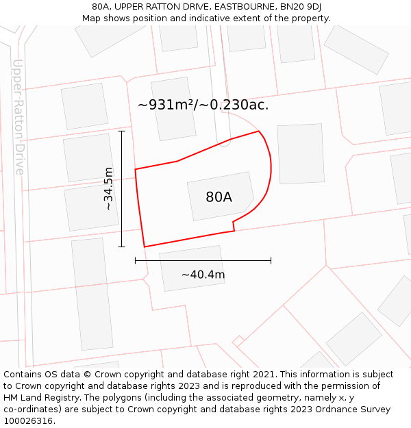 80A, UPPER RATTON DRIVE, EASTBOURNE, BN20 9DJ: Plot and title map