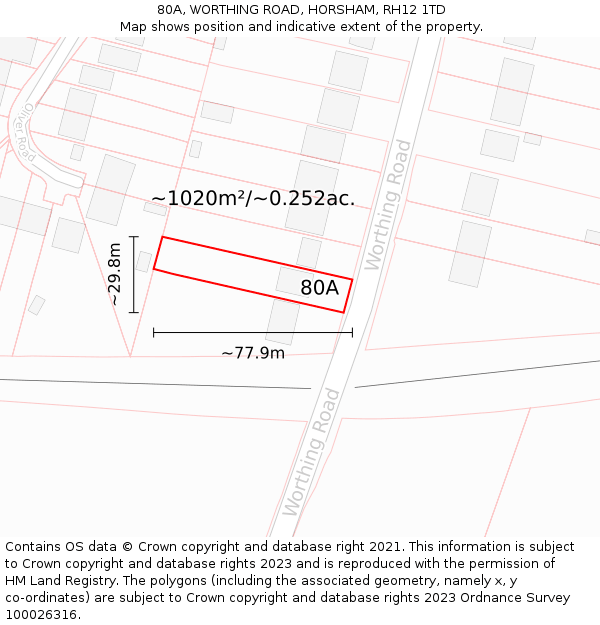 80A, WORTHING ROAD, HORSHAM, RH12 1TD: Plot and title map