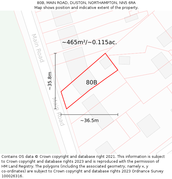 80B, MAIN ROAD, DUSTON, NORTHAMPTON, NN5 6RA: Plot and title map