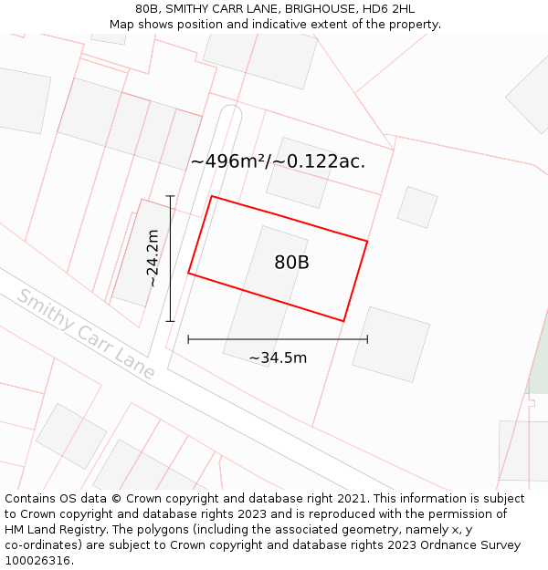 80B, SMITHY CARR LANE, BRIGHOUSE, HD6 2HL: Plot and title map