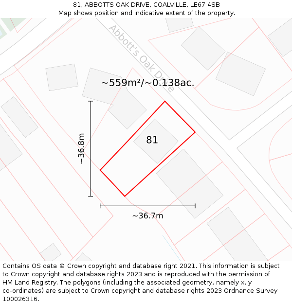 81, ABBOTTS OAK DRIVE, COALVILLE, LE67 4SB: Plot and title map